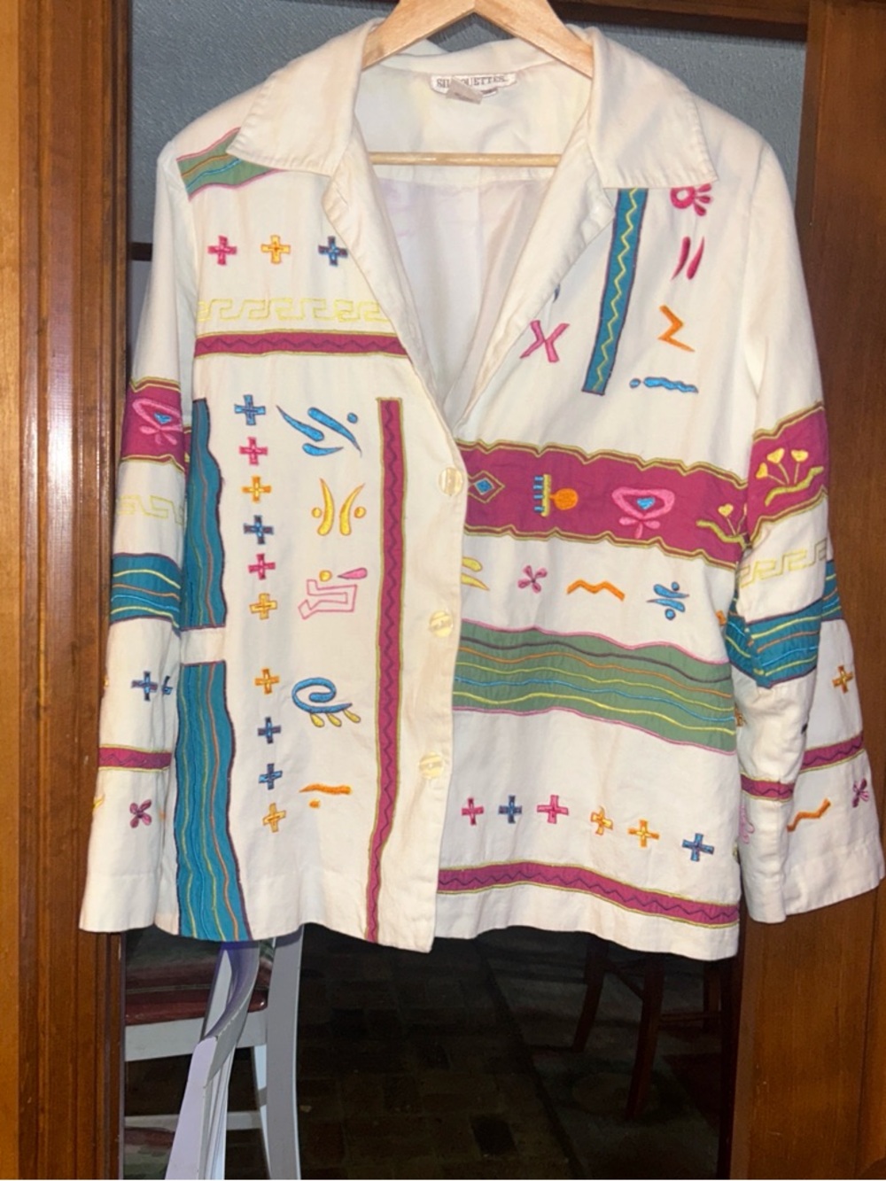 adidas White Embroidered Blazer with Teal, Fuchsia & Yellow Accents